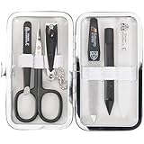 DREI SCHWERTER - Germany 6-tlg. Maniküre Set 'Catania' Nagelset mit Hautschere, Nagelknipser, Pinzette, Saphirnagelfeile, Glasnagelfeile, Nagelreiniger im Rahmenetui - weiss/schwarze Instrumente