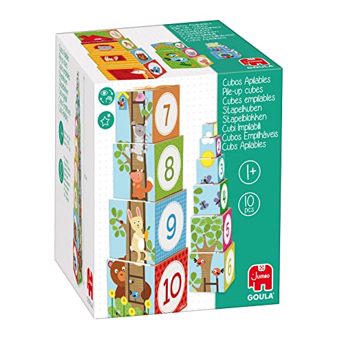 Jumbo Spiele GOULA Stapelturm Holzspielzeug mit bunten Tiermotiven - Nummerierte Würfel zum Stapeln - ab 1 Jahr