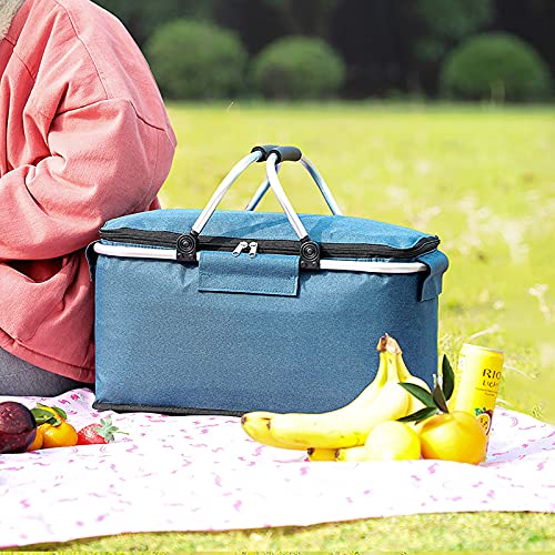 Starnearby Große isolierte Picknicktasche, 22 l zusammenklappbarer Kühlkorb, faltbare Campingbox, Lunchtasche für Outdoor/Picknick/Camping/Grillen/Reisen/Einkaufen (blau)