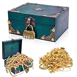 Forbabe Holz Schatztruhe Box mit Schloss 15x12x8 cm Vintage Holztruhe Aufbewahrung Piratenkiste Kindergeburtstag für Aufbewahren und Dekorieren Geschenke