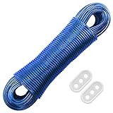 FACIACC 50m Wäscheleine Halten Bis Zu 230kg Seil Stahlkern Wäsche Ultra-Robust Tragbar für Drinnen und Draußen(Blau)