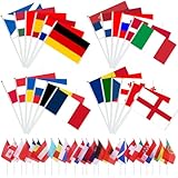 AhfuLife 24 Länder Euro Flagge Klein, 24 Länder Doppelseitige Stoff EM Eurovision 2025 Deko Handgehaltene Flaggen, Europa Fähnchen für 2025 Damen Fußball EM WM Olympia Haus Bar Party Deko