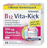 tetesept B12 Vita-Kick Trinkampullen – Nahrungsergänzungsmittel für schnelle Energie & Leistungsfähigkeit – Vitamin B12 Ampullen mit Eiweiß-Bausteinen – Monatspackung à 28 Trinkfläschchen