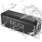 MUQI Bluetooth Lautsprecher, Musikbox mit IPX7 Wasserdicht,kabelloser Boxen 10W Stereo Sound intensiver Bass,24 Std.Spielzeit, Eingebaut Mikrofon, tragbarer Box für Zuhause, Draußen(Schwarz)