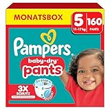Pampers Baby-Dry Pants Größe 5, 160 Windeln, 11kg-17kg, 360° Passform hilft, Auslaufen zu verhindern
