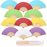 iZoeL 12 STK Handfächer bunt Fächer Hochzeit Papierfächer Hochzeitsfächer Taschenfächer Faltfächer Farbe Handfächer Gastgeschenk für Hochzeit Sommer Party mit Beutel (Mehrfarbig)