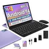 fezawio Android 14 Tablet 10 Zoll 20GB RAM+128GB ROM, Acht Kerne Tablet WiFi 6, 6000mAh, (1TB TF) Tablet mit Tastatur und Maus+EIN Jahr Bildschirmversicherung (lila)