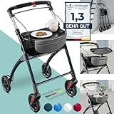 maxVitalis Wohnungsrollator 54cm breit, faltbar und leicht, inkl. Tablett & Stoffkorb, Rollator schmal für die Wohnung, Indoor-Rollator, klappbar, Aluminium,Mobilität für Zuhause anthrazit