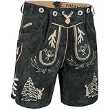 Herren Trachten Lederhose HK5 + Träger, Echtes Leder, Größe 52, Grau