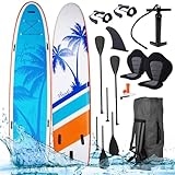 BRAST® SUP Board Family | Aufblasbares Stand up Paddle Set XXL | 370x87x15cm bis 210kg viele Modelle | inkl. Zubehör 2X Kajak-Sitz 2X Fußschlaufe 2X Paddel Pumpe Rucksack | Hawaii