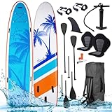 BRAST SUP Board Family | Aufblasbares Stand up Paddle Set XXL | 370x87x15cm bis 210kg viele Modelle | inkl. Zubehör 2X Kajak-Sitz 2X Fußschlaufe 2X Paddel Pumpe Rucksack | Hawaii