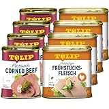 TULIP 4x Klassisches Corned Beef 340g + 4x Hähnchen-Frühstücksfleisch 340g | leckeres Rinder und Hähnchenfleisch | 98% Rindfleisch und 80% Hühnerfleisch