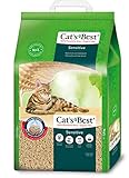 Cat's Best Sensitive, 100 % pflanzliche Katzenstreu, fest klumpend und antibakteriell aus veredelten Aktiv-Holzfasern – speziell für empfindliche Katzen, 7,2 kg/20 l