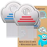 Adamson Läusekamm Kinder - Lice Comb - Edelstahl Nissenkamm Extra Fein - Effektiver Läusekamm Nissenkamm - Langlebig und Leicht zu Reinigen - Rotes und Blaues Set