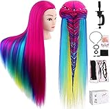 TopDirect 80cm/31.5 Zoll Übungskopf Frisierkopf Friseur 100% Synthetisches Haar Perückenkopf Puppenkopf Trainingsköpfe Friseurkopf Ausbildung Kopf mit Halter + DIY Haare Frisuren Set