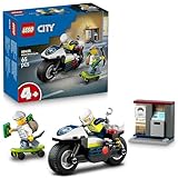 LEGO City Verfolgungsjagd mit dem Polizeimotorrad – Spielset mit Motorrad, Skateboard, Geldautomaten und 2 Mini-Figuren – Geburtstagsgeschenk für Jungen und Mädchen ab 4 Jahren – 60455