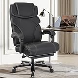 KCREAM Chefsessel Burostuhl210 kg Belastbarkeit,Bürostuhl Ergonomisch Office Chair mit Fußstütze, PU Leder Schreibtischstuhl Bürostühle mit Extra Breites Kissen, Gaming Stuhl
