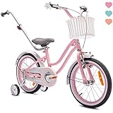 sun baby Mädchenfahrrad 16 Zoll Radgröße Heart Bike zur Auswahl, mit Abnehmbarer Schubstange, Kinderfahrrad für Mädchen von 2 bis 6 Jahre (Rosa, 16 Zoll)