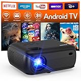 [450ANSI/1080P 4K] Beamer 4K Con WiFi y Bluetooth 1080P Native Apps-integradas Mini Overheadprojektor WiFi 6, BT 5.2, Stereo Speaker, hohe Helligkeit, Android TV Projektor Cine in CASA, Schwarz