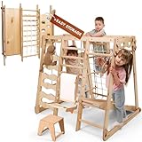Goodevas Verbessert 9-in-1 Klettergerüst Indoor für Kinder, Montessori Klettergerüst mit Rutsche, Schaukel, Kletterwand, Kletterdreieck, Kunst hinzufügen – Spielplatz für Kinderzimmer