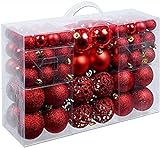 Weihnachtsgeschenke-Set mit 100 Weihnachtskugeln – Dekoration – unzerbrechlich – für drinnen und draußen – Kunststoff – Ø3/4/6 cm – matt, glänzend, glitzernd und offen – rot