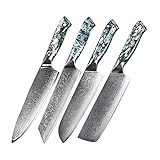 Damaststahlmesser Küchenwerkzeug Kochmesser Japanisches Santokumesser Schneiden Exquisiter Muschelgriff(4 PCS)