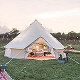 Family Camping Cotton Canvas Bell Zelt mit Reißverschluss in Bodenplane und mit Herd Loch (Durchmesser 4M)