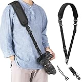 KTUEOV Kameragurt Schnellverschluß Kamera Schultergurt Nylon Schwarz mit Sicherheits Tether 1/4 Zoll Schrauben und 2 Tasche, Verstellbaren Kamera Tragegurt Schnell für DSLR SLR, Traggewicht 10kg