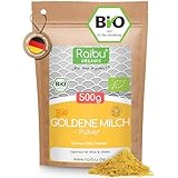 RAIBU Goldene Milch Pulver BIO I Golden Milk 500g - Ashwagandha Kurkuma Latte Mix mit Kokosblütenzucker, Zimt, Ingwer - Ayurveda Geschenke