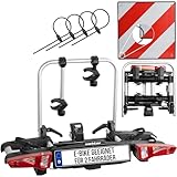 Uebler Fahrradträger i21 60° für 2 Fahrräder Auto Kupplungsträger klappbar E-Bike MTB inklusive reflektierende Warntafel 50x50cm + 4 Spanngummis