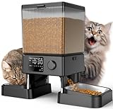 oneisall 5L Futterautomat Katze 2 Näpfe, Katzenfutter Automat mit einem Knopf, Einfache Bedienung, Futterspender für Katzen/Hunde, mit Edelstahlschüssel, Voice Recorder, für kleine/mittlere Haustiere