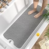 HITSLAM Badewannenmatte rutschfest 100x40cm, Extra Lang Antirutschmatte Badewanne, Weicher PVC-Luffa Duschmatte rutschfest, Schnelltrocknend Badematte für Nassbereiche, Ohne Saugnapf, Grau