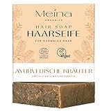 Meina Ayurveda Bio Haarseife gegen Haarausfall für Haarwachstum, Zertifizierte Naturkosmetik, Vegan, Handgemacht, Plastikfrei, Ohne Palmöl, Wie ein festes Shampoo, 80g