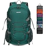 BECOJADDE Wanderrucksack Herren Damen 40L Ultraleichter Faltbarer Rucksack Wasserdichter Reiserucksack Trekkingrucksack mit Nassfach für Wandern, Reisen, Radfahren und Klettern, Grün