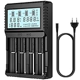 POWXS Universal Batterie Ladegerät, 18650 Akku Ladegerät mit Testfunktionen, LCD-Display Batterien Ladegerät für Li-Ion Lithium IMR NI-MH NI-Cd AA AAA C 26650 21700 18650 16340 14500 10440 RCR123