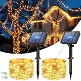 bitjam Solar Lichterkette Aussen, 2x6M 60LED Lichterkette Außen Solar Wetterfest, 8 Modi Kupferdraht Solarlichterkette Outdoor IP65 Wasserdicht für Garten Zaun Balkon Party Weihnachten, Warmweiß