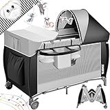 Kidiz® Babybett 3 in 1 Reisebett Kombi Set Baby Bett mit Wickelauflage Moskitonetz Laufstall Baby ab Geburt bis 15 kg luftige Seitenwände mit Seiteneingang Tragetasche zusammenklappbar (Schwarz)