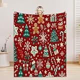PTNQAZ Flanell-Überwurfdecke, Weihnachtsmann, Rentier, Lebkuchen, Zuckerstangen, weich, bequem, für Bett, Sofa, Camping (Weihnachten, 8,5 x 101,6 cm)