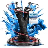 Springseil Speed Rope mit Trainings-eBook + Ersatzkabel: 2 verstellbare Stahlseile Profi Kugellager Anti-Rutsch Griffe | Sprungtrainer Workout Profi Sport Boxen Training Erwachsene Damen Herren