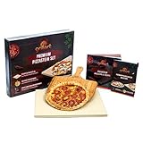 grillart® Premium Pizzastein für Gasgrill, Holzkohlegrill und Backofen im Set – Hochwertiger Pizzastein rechteckig inklusive Pizzaschieber und Rezeptbuch – auch optimal als Brotbackstein geeignet