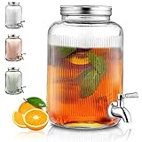 Bergländer Getränkespender aus Glas, Kühlschrank, 4L Getränkespender mit wasserdichtem Edelstahlhahn, BBQ-Saftspender, Picknick, Poolparty und Social Event (Transparent)