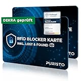 PURISTO® RFID Blocker Karte (2er Set) - DEKRA geprüft - 2in1 inkl. Lost & Found Service - NFC Schutz für Kreditkarten, EC Karten & Ausweise - Ultra-dünner Data Blocker - Portemonnaie RFID-Blocker