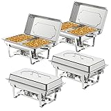 NArra 4er Pack Chafing Dish Buffet Set, 9L Rechteckige Catering Server aus Edelstahl mit Speisebehältern halber Größe, Speisenwärmer mit faltbarem Rahmen für Partys, Hochzeiten, Abendessen, Buffet