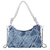 Milisente Damen Clutch Elegante Schultertasche Handtasche Hobo Abendtasche Crossbody Clutch mit Glitze Tragegurt(Denim Blau)