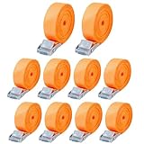 10 Stück Spanngurt,Zurrgurt,25 mm x 4 m,Spanngurte mit klemmschloss Für Fahrräder,Trolleys,Motorrad Gepäck,nach DIN EN 12195-2（Farbe orange） (A：10 Stück Orange –4 m x 25 mm)