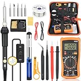 Lötkolben Set - 60W Lötkolben mit Temperatur Einstellbar 200-450°C, Lötwerkzeug mit Digital Multimeter mit 5 Lötspitzen, Hochwertiges Löten & Reparieren - Soldering Iron for Elektronik, Schmuck