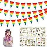 Pride Flag Regenbogen-Party-Dekoration 8 Meter lange Flagge mit 10 Aufklebern, langlebig, für drinnen & draußen, Festival- und Partydekoration, wiederverwendbar