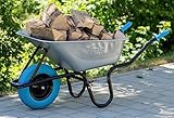 TIREX by xonic® Schubkarre mit Stahlfelge – Verzinkte Wanne bis 250kg/ 100l - Robuste Ausführung für Garten und Blau – Schieb-Karre mit PU Vollgummi-Rad - Blau- Silber