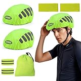 7 Stück Fahrradhelm Regenschutz, Reflektierend Wasserdichter Helmüberzug mit Fluoreszierendes Armband Reflektierende Fahrradaufkleb Aufbewahrungsbeutel, FahrradHelm Regenhaube für Herren Damen Kinder