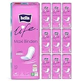 bella life Maxi Damenbinden Lang | dermatest: SEHR GUT | atmungsaktive Binden für Damen im 10er Pack (10 x 10 Stück) | parfümfrei und extra weiche Oberfläche